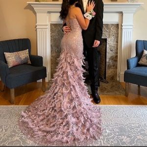 A&L size 4 mauve/blush pink prom dress feather gown
